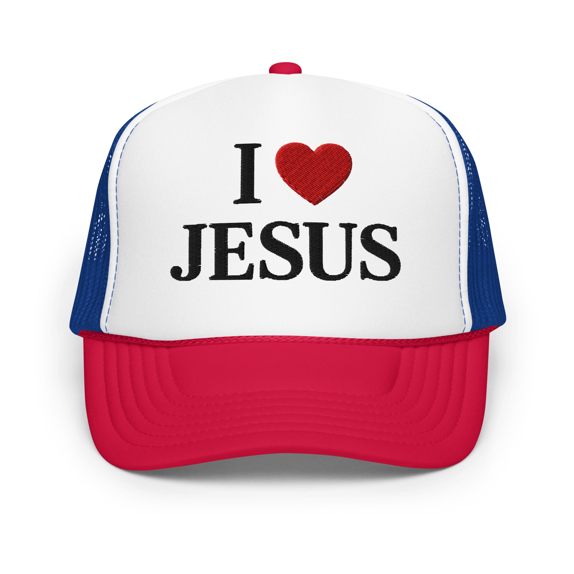 i love jesus hat trucker red white blue