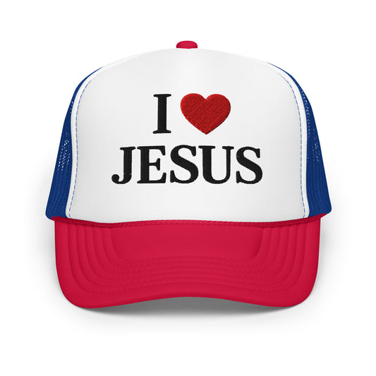 i love jesus hat trucker red white blue