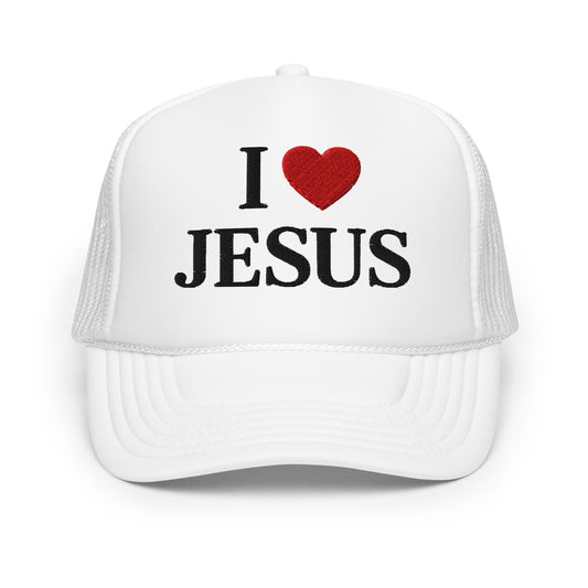 i love jesus hat trucker white
