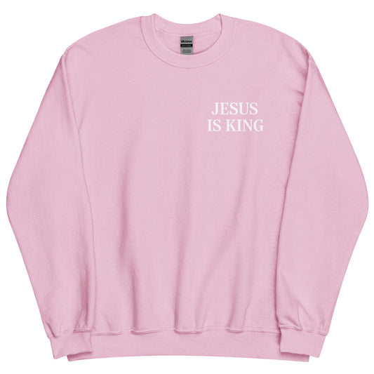jesus is king sweatshirt pink strong