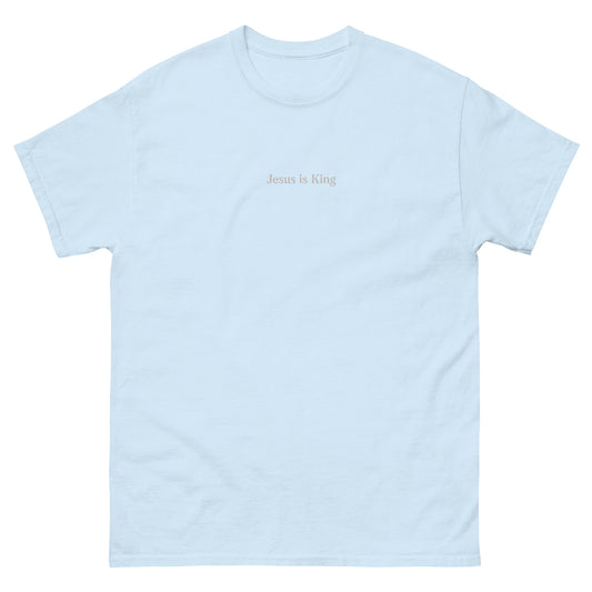 jesus is king t shirt light blue standard